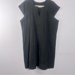 Roller Rabbit Faith Embroidered Cotton Black Dress Size XL Cap Sleeves